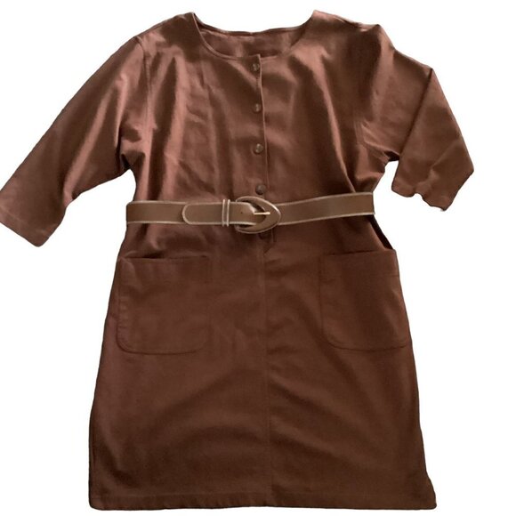 Worthington Woman Brown Button-Up Dress 2 Pockets & Belt Plus Sz 20W #23Q - Picture 2 of 10